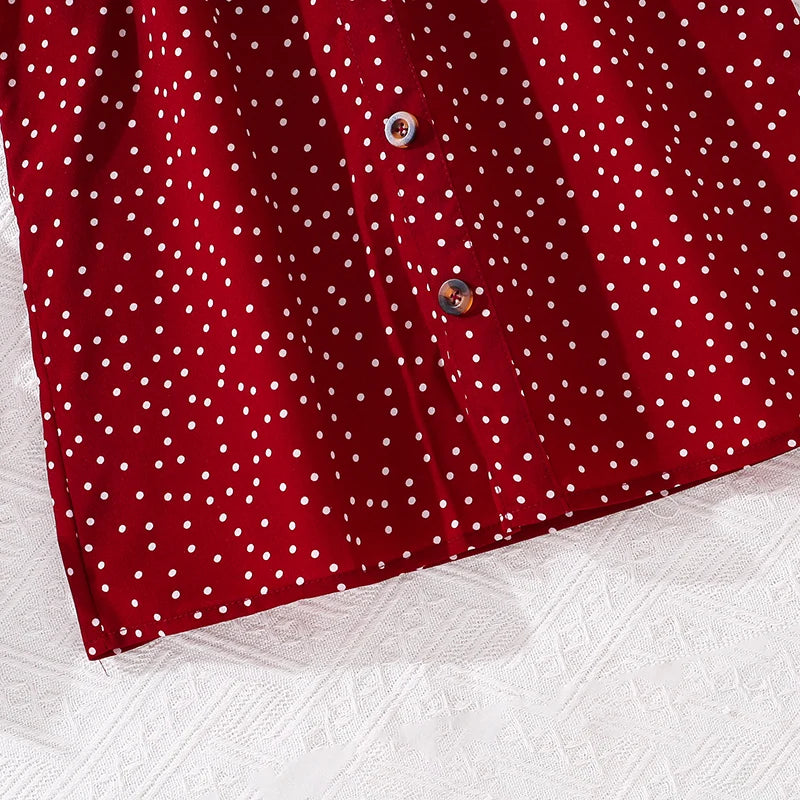 Girls Red Polka Dot V-Neck Dress (4-12Y)
