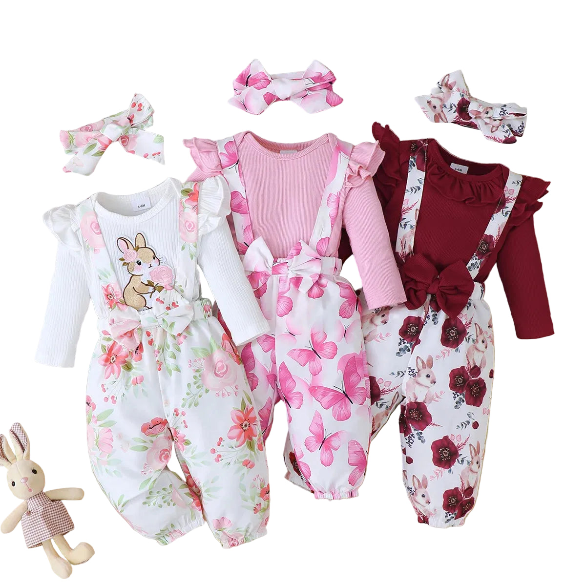 Baby Girl 3-Piece Floral Set | Top, Strap Pants & Headband | 1-24M