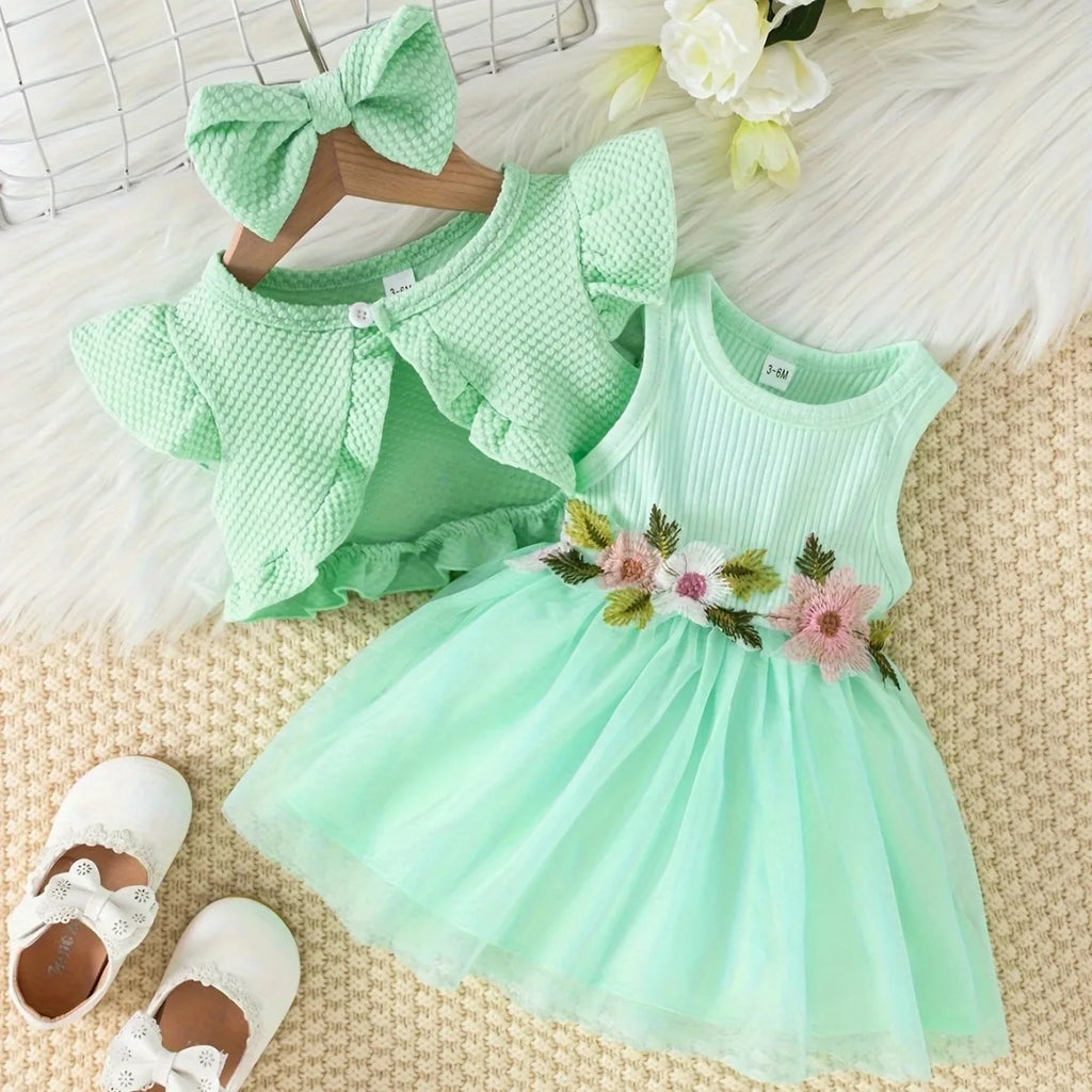 Baby Girls Summer Floral Vest & Mesh Dress Set | 2-Piece