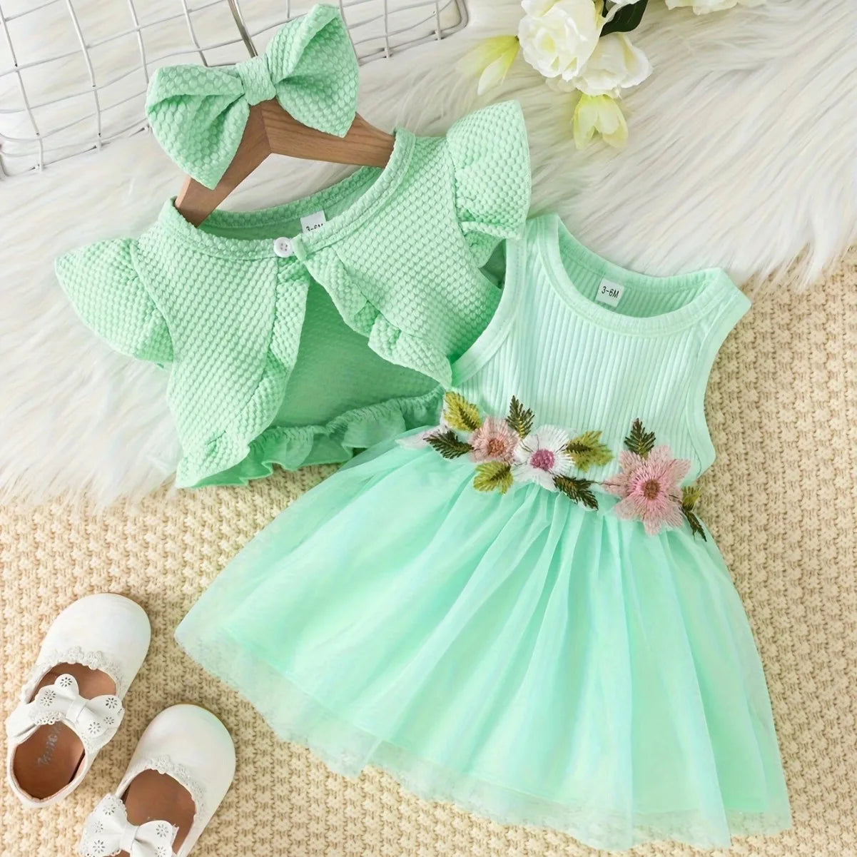 Baby Girls Summer Floral Vest & Mesh Dress Set | 2-Piece