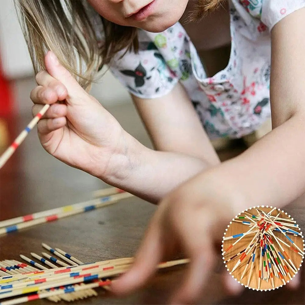 Wooden Mikado Pick Up Sticks Game Set with Storage Box
