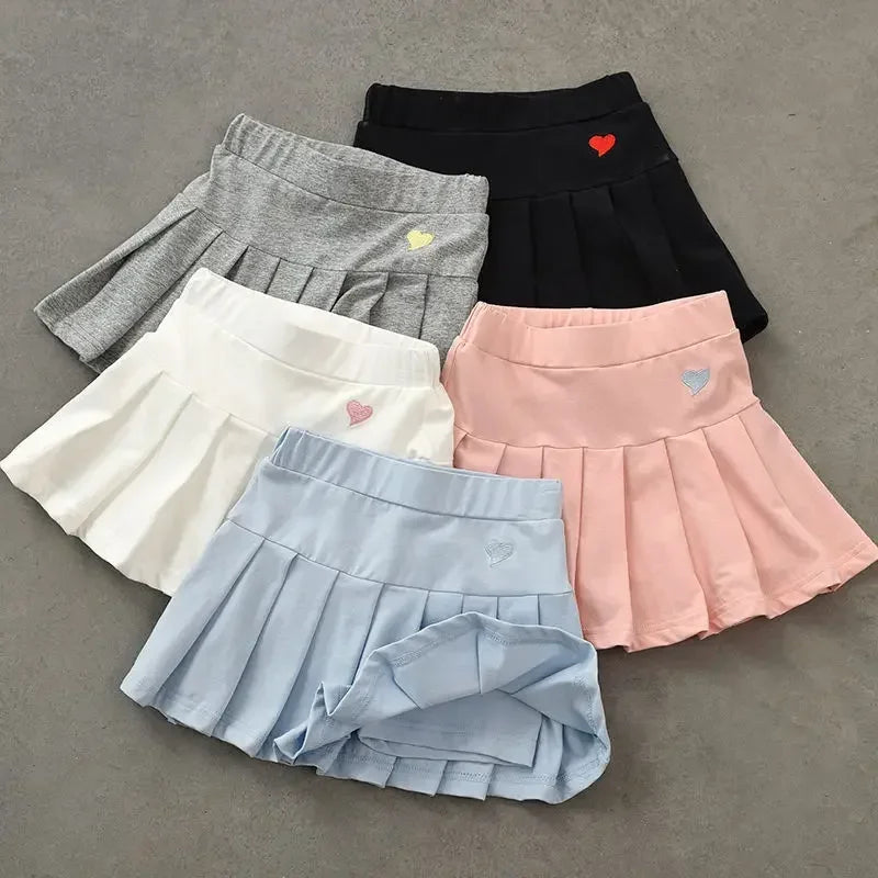 Girls Pleated Skirt with Built-In Safety Shorts