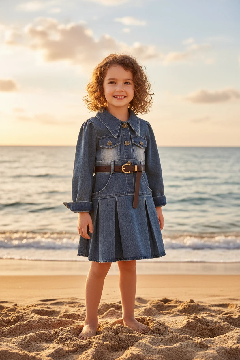 Girls Retro Denim A-Line Dress (2-8Y)