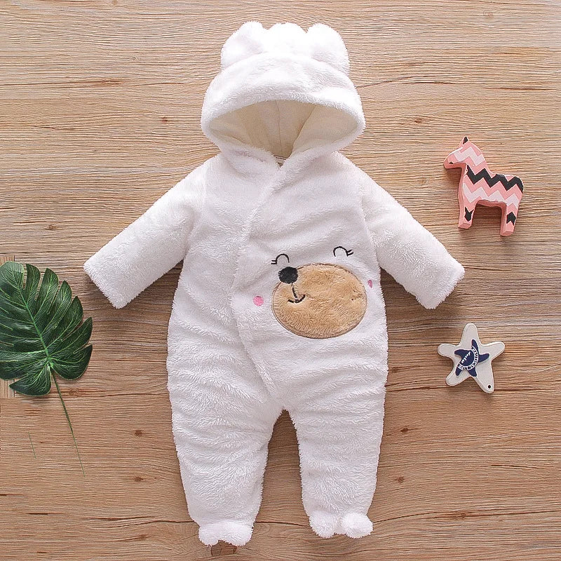 Baby Plush Hooded Romper | Cartoon Animal Ear Jumpsuit Newborn–1.5Y