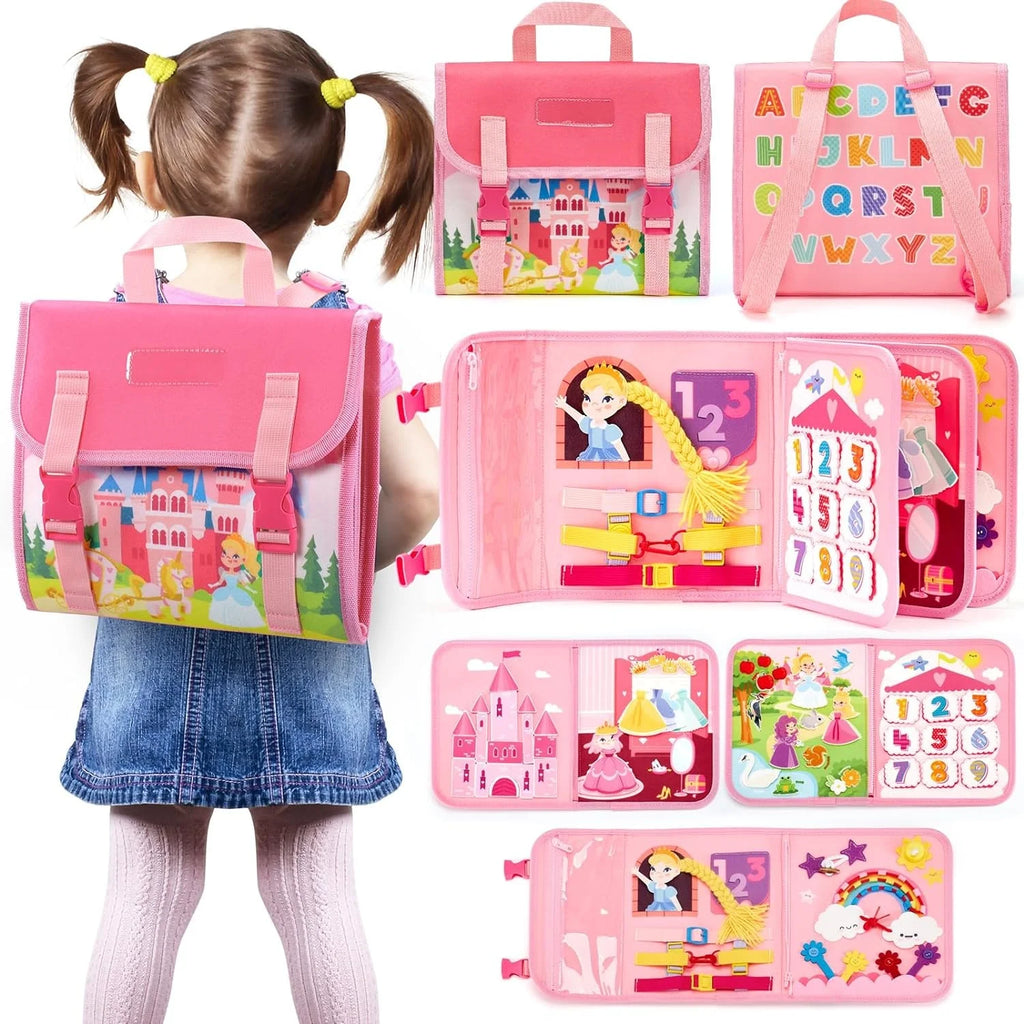 Montessori Busy Board Backpack | Life Skills Learning Toy for Toddlers