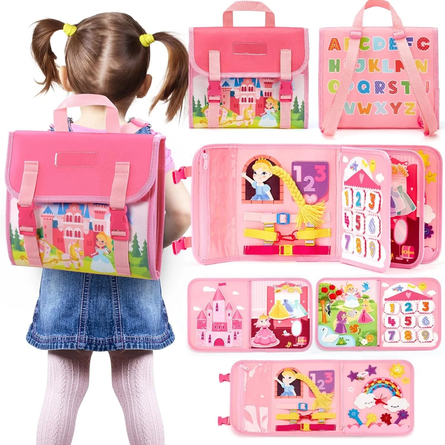 Montessori Busy Board Backpack | Life Skills Learning Toy for Toddlers
