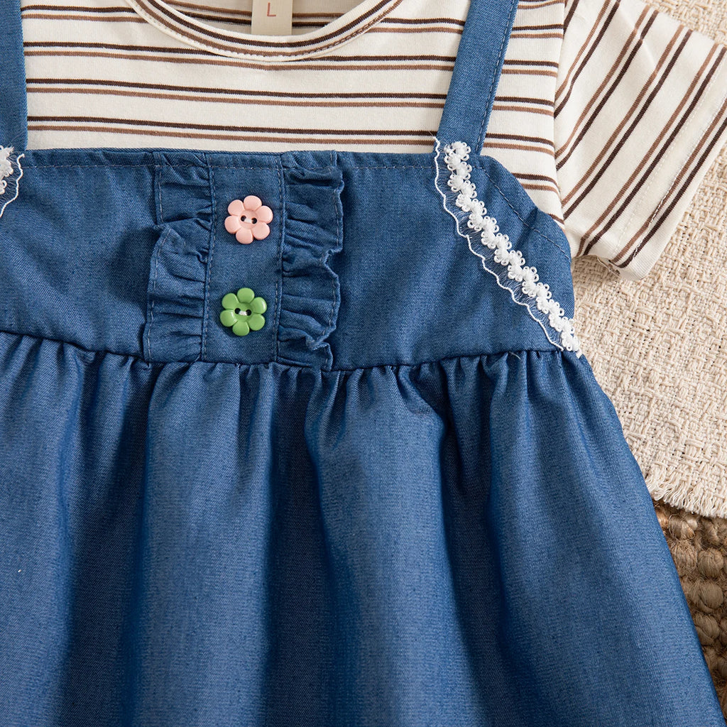 Baby Girls Summer Dress – Striped Cotton Short Sleeve Casual Dress