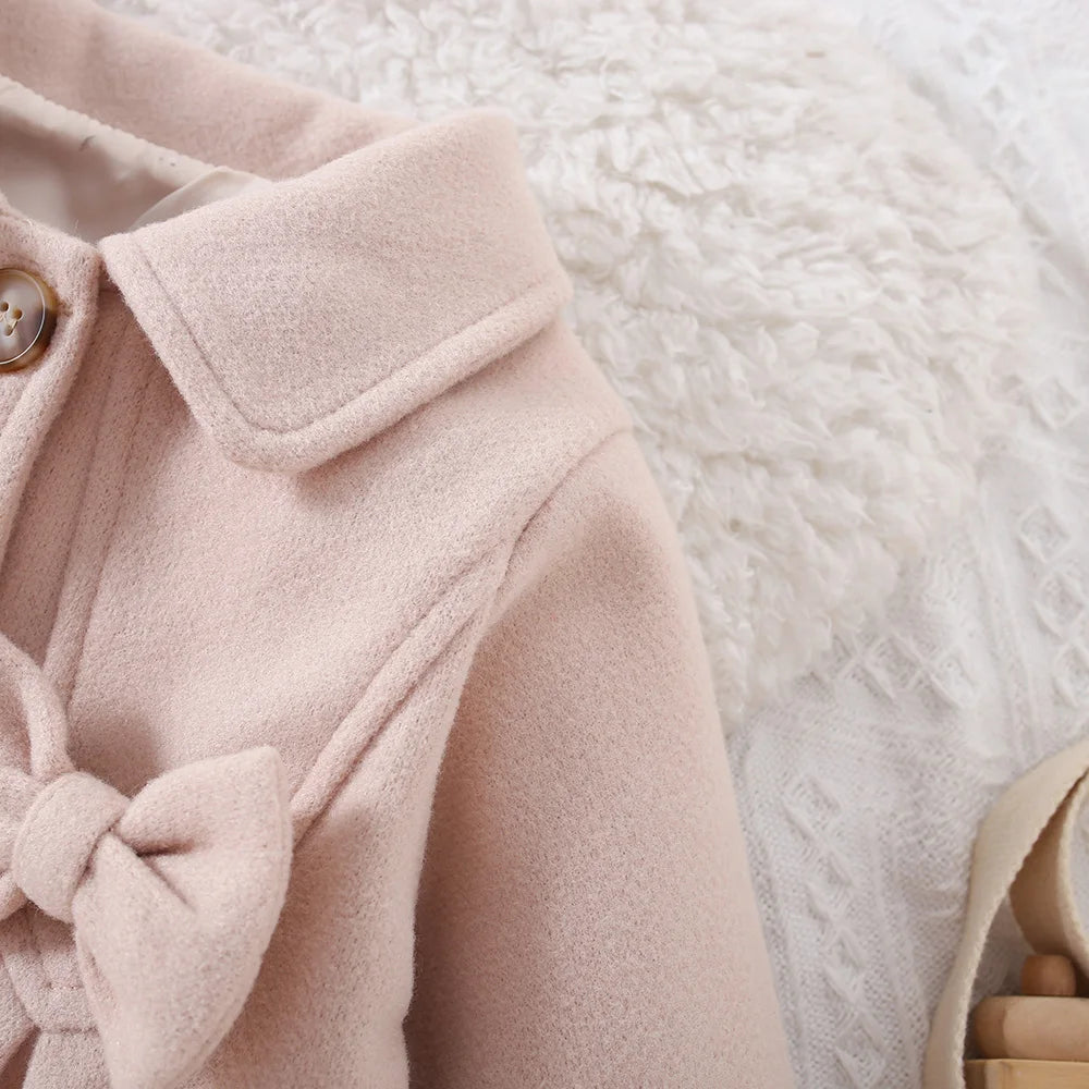 Baby Girls Beige Bow Coat | Long Sleeve Winter Jacket 6M–3Y
