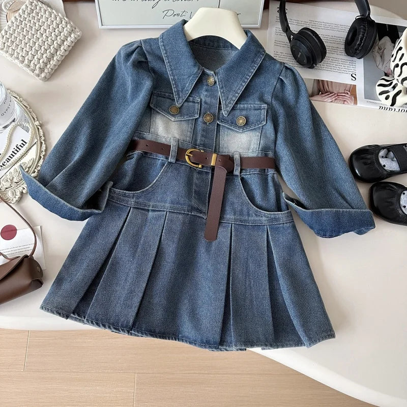 Girls Retro Denim A-Line Dress (2-8Y)