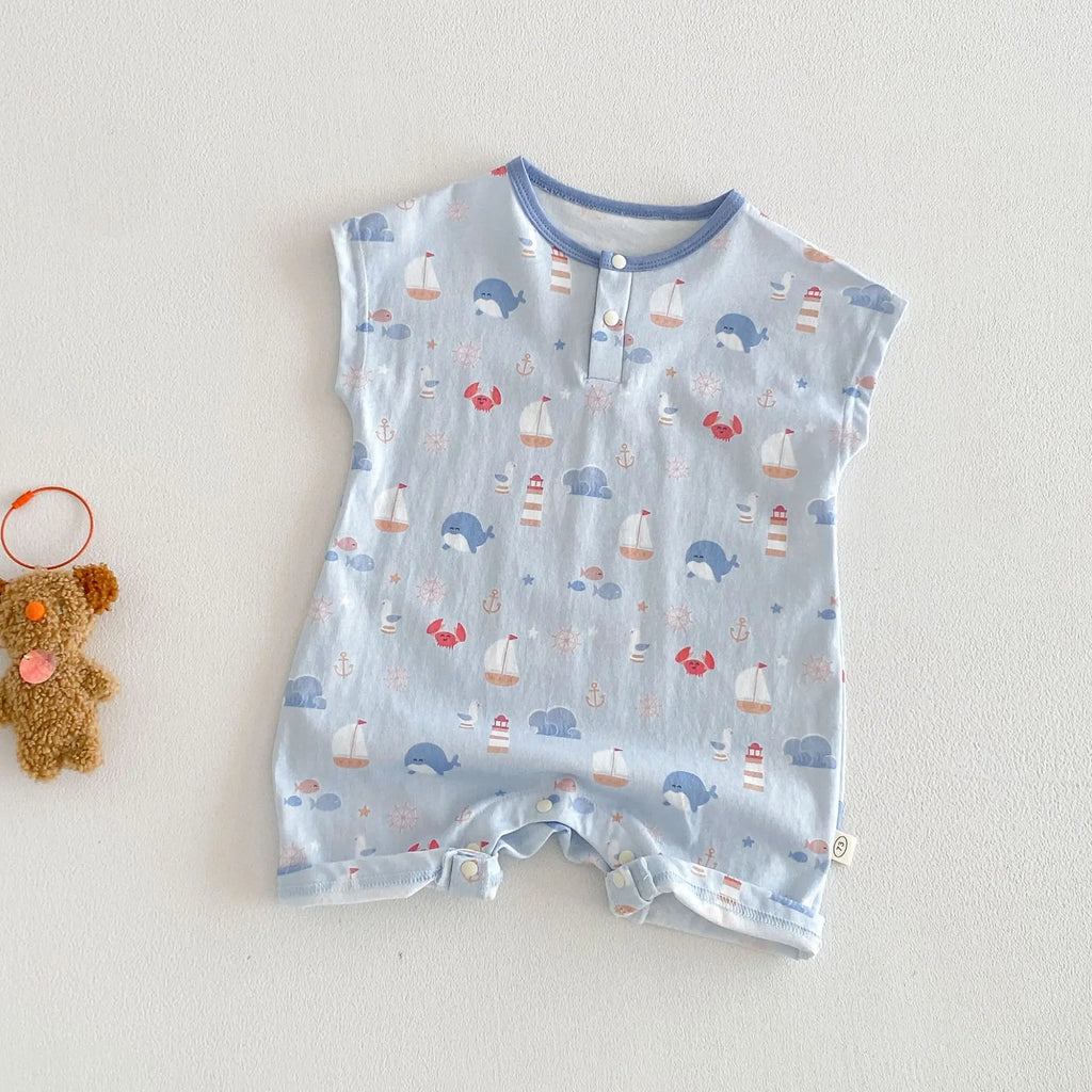 Baby Cartoon Print Summer Romper | Sleeveless Snap Bodysuit 3–24M