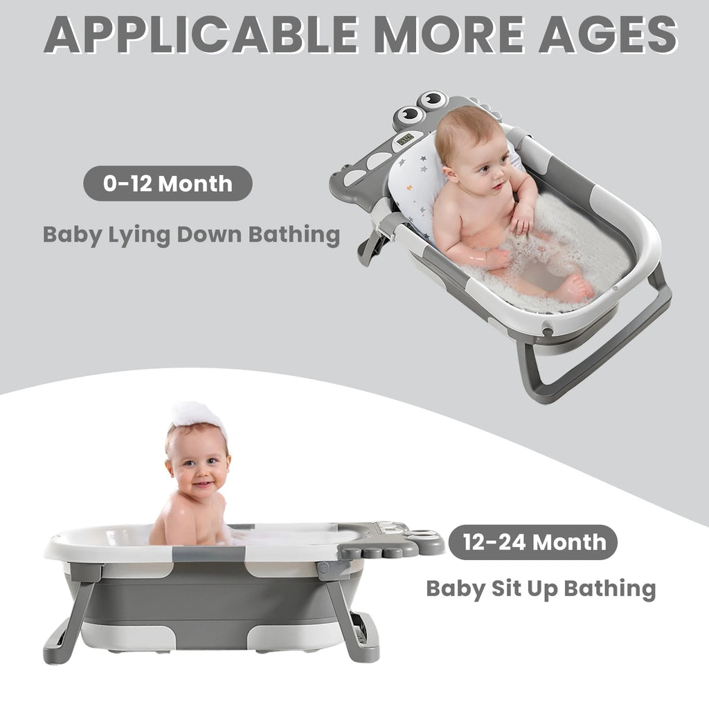 Foldable Baby Bath with Non-Slip Pillow & Thermometer | Birth to 3 Years