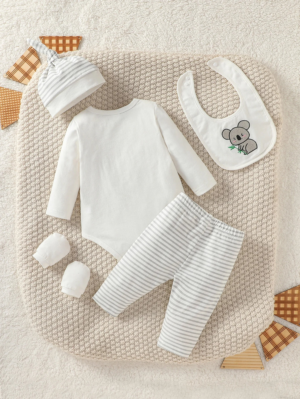 Baby Boys 4-Piece Elephant Outfit Set | Bodysuit, Trousers, Hat & Bib