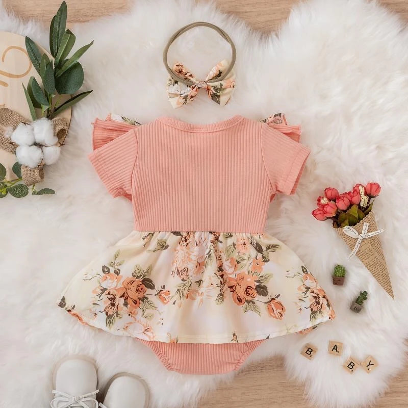 Baby Girls Bowknot Striped Jumpsuit Dress | Short Sleeve Summer Romper 0–18M