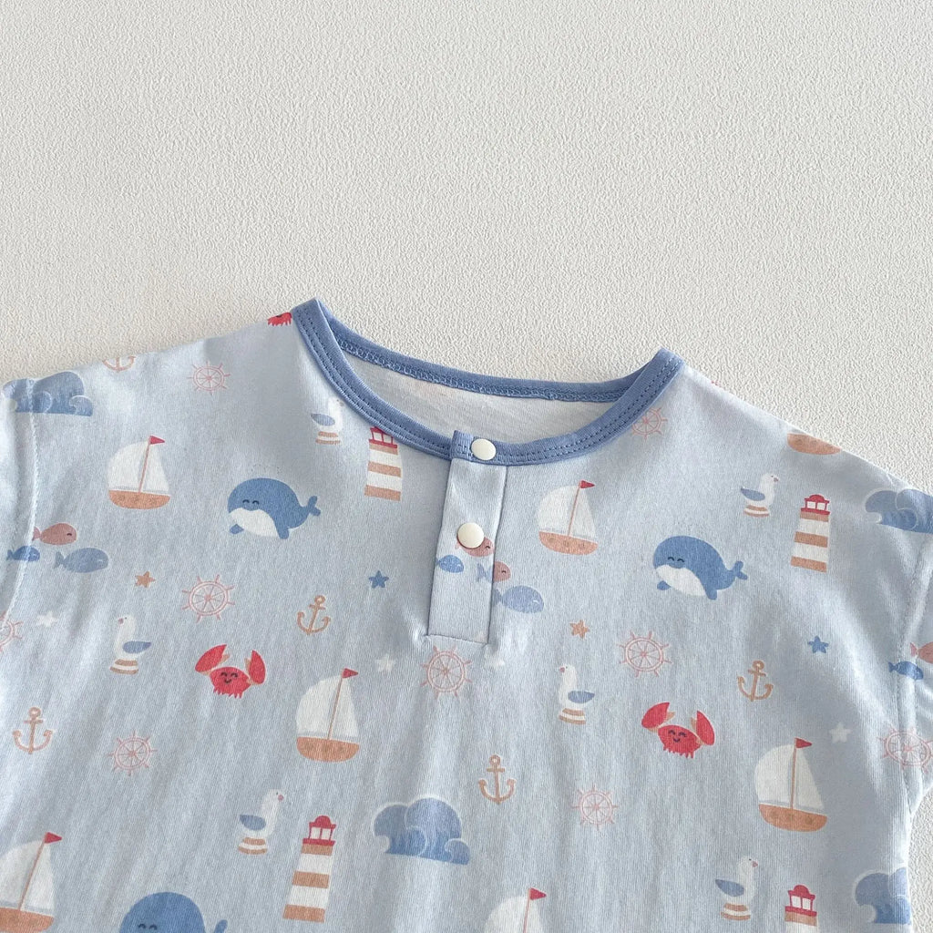 Baby Cartoon Print Summer Romper | Sleeveless Snap Bodysuit 3–24M