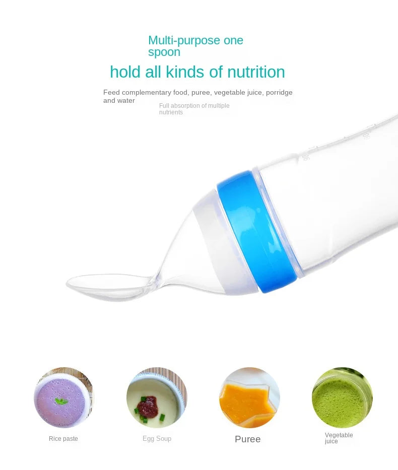 Squeezed Milk Bottle Food Grade Silicone Newborn Training Spoon Baby Grain Food Supplement Feeder Safe and Practical