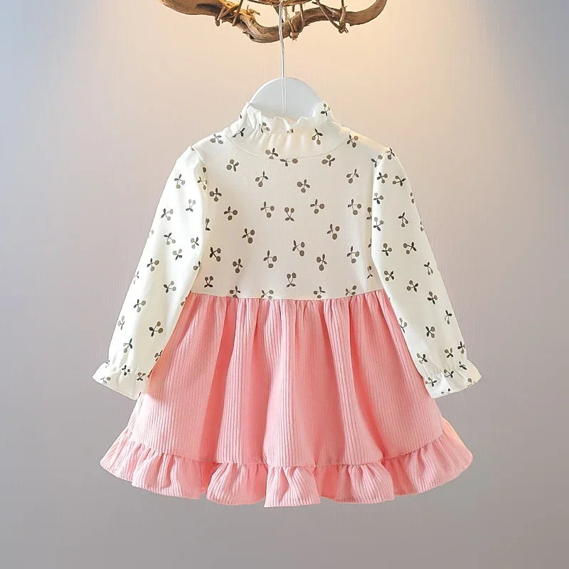 Girls Corduroy Bear & Cherry Print Dress