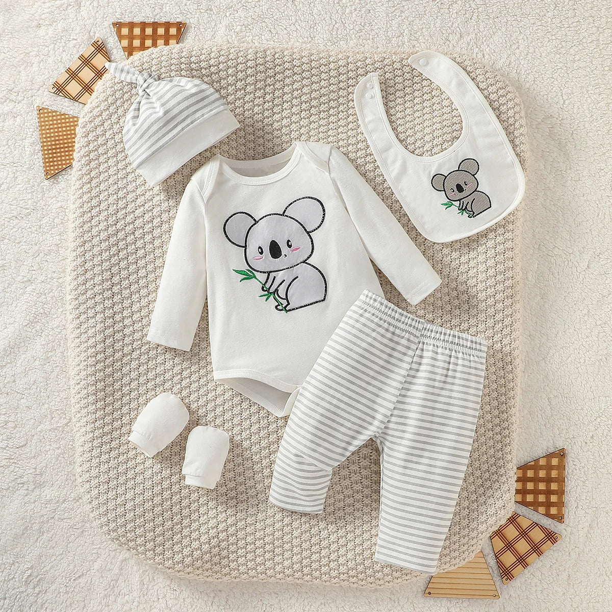 Baby Boys 4-Piece Elephant Outfit Set | Bodysuit, Trousers, Hat & Bib