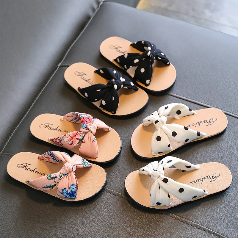 Girls Bohemian Bow Flip Flop Sandals | Sizes 24–35 | Summer Beach