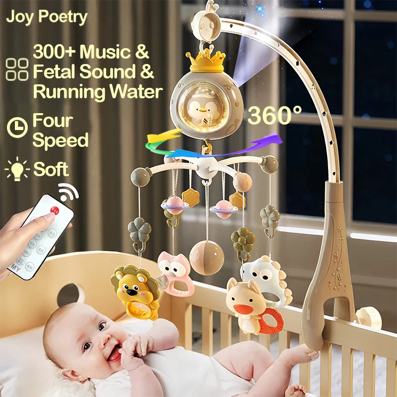 360° Musical Baby Crib Mobile Rotating Night Light Bed Bell Toy Four Speed Timming Hanging Infant Newborn Rattle Bedside Gift