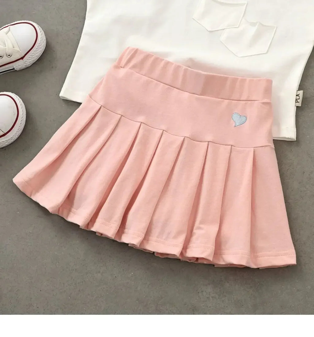 Girls Pleated Skirt with Built-In Safety Shorts