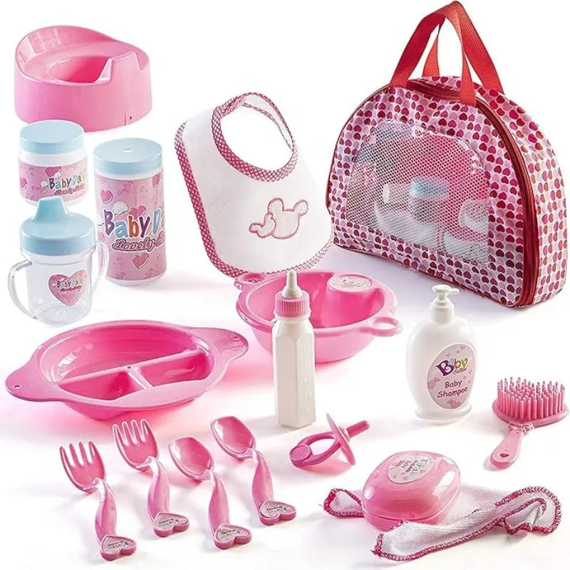 Playing house toy18-piece Baby Doll Accessories Set Girls' home game simulation realistic toy gift Perfect for Children and Girl