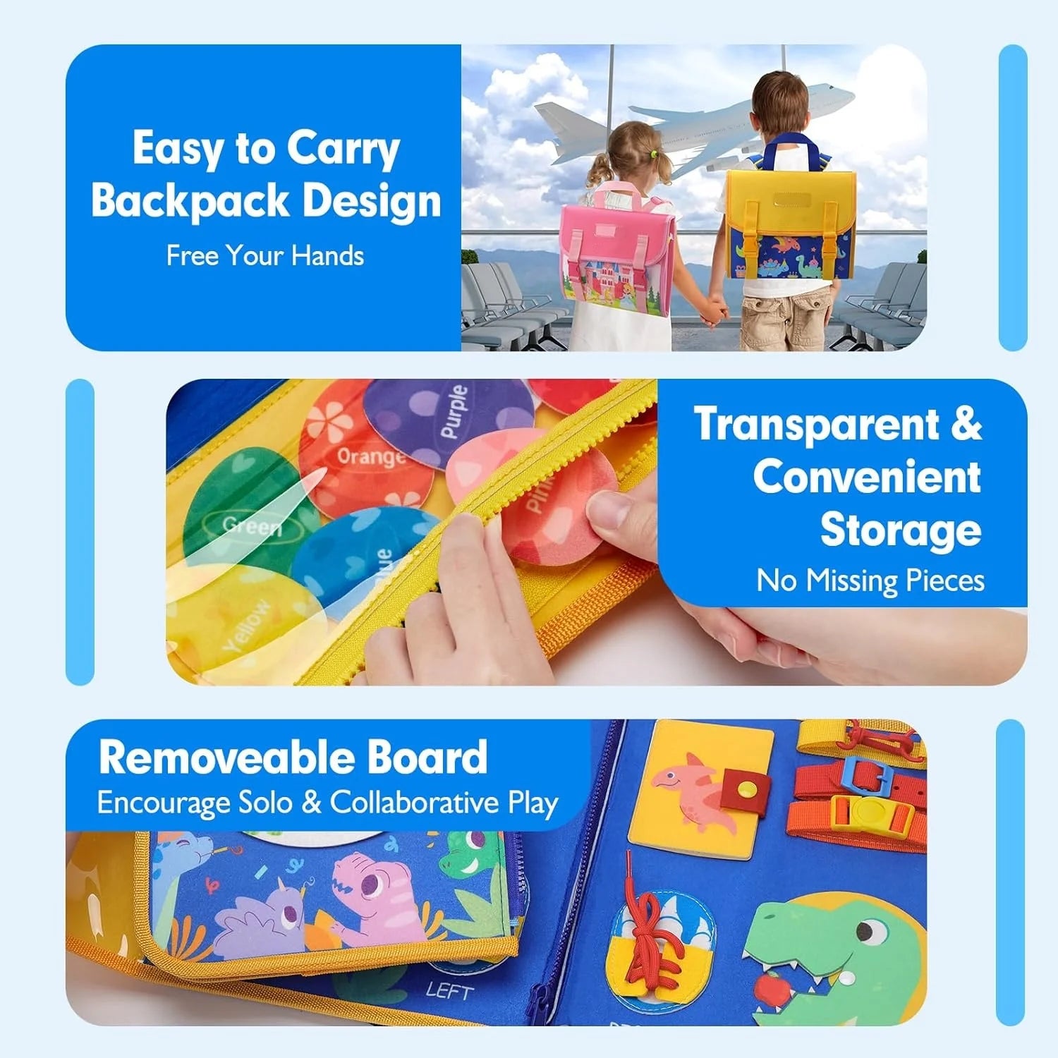 Montessori Busy Board Backpack | Life Skills Learning Toy for Toddlers