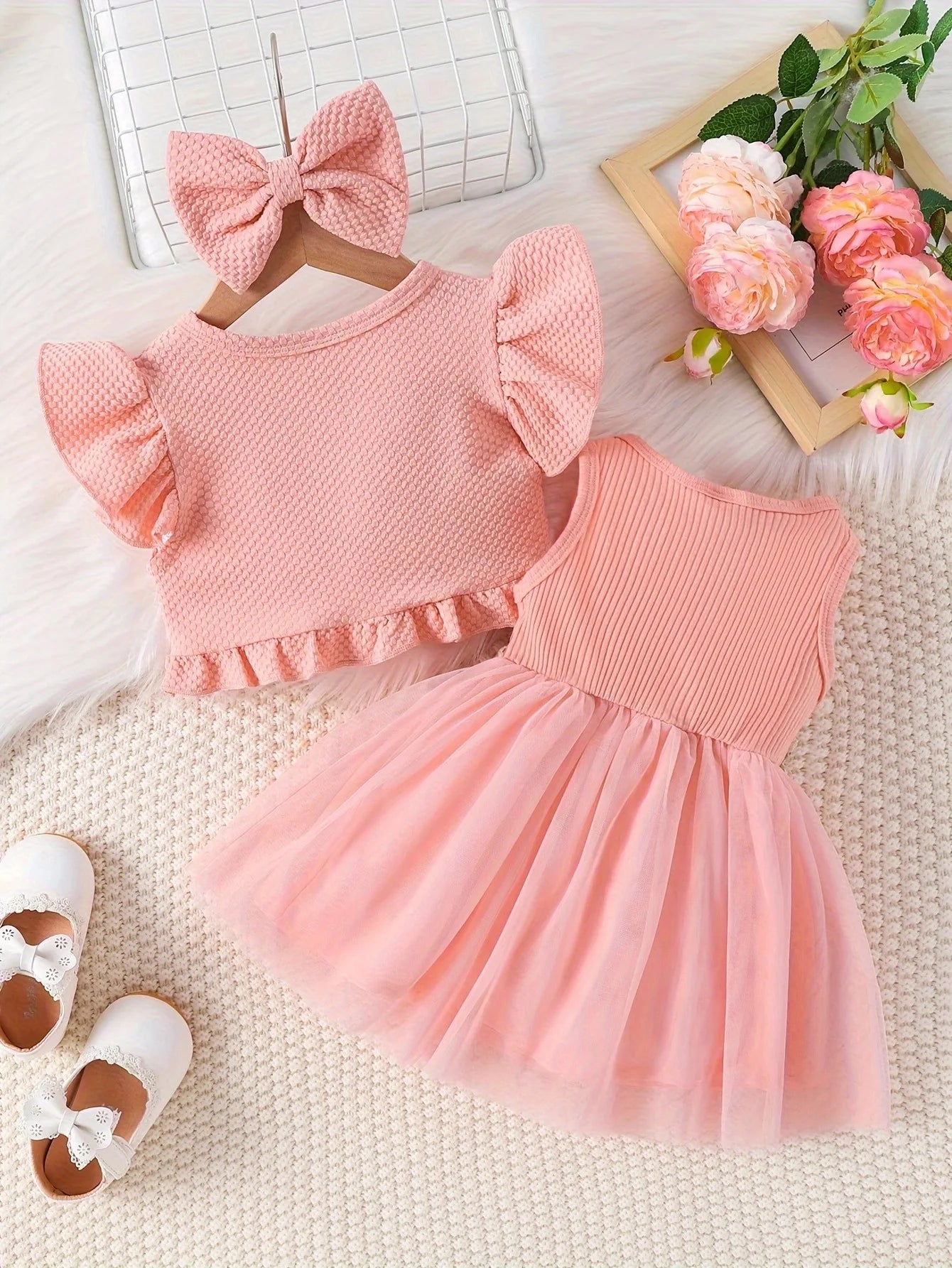 Baby Girls Summer Floral Vest & Mesh Dress Set | 2-Piece
