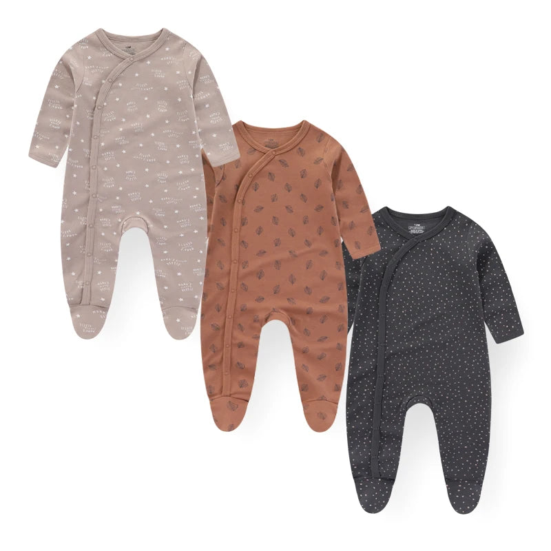 Kiddiezoom 3-Pack Unisex Baby Rompers - 100% Soft Cotton Long Sleeve Jumpsuits - Newborn Autumn & Winter Essentials