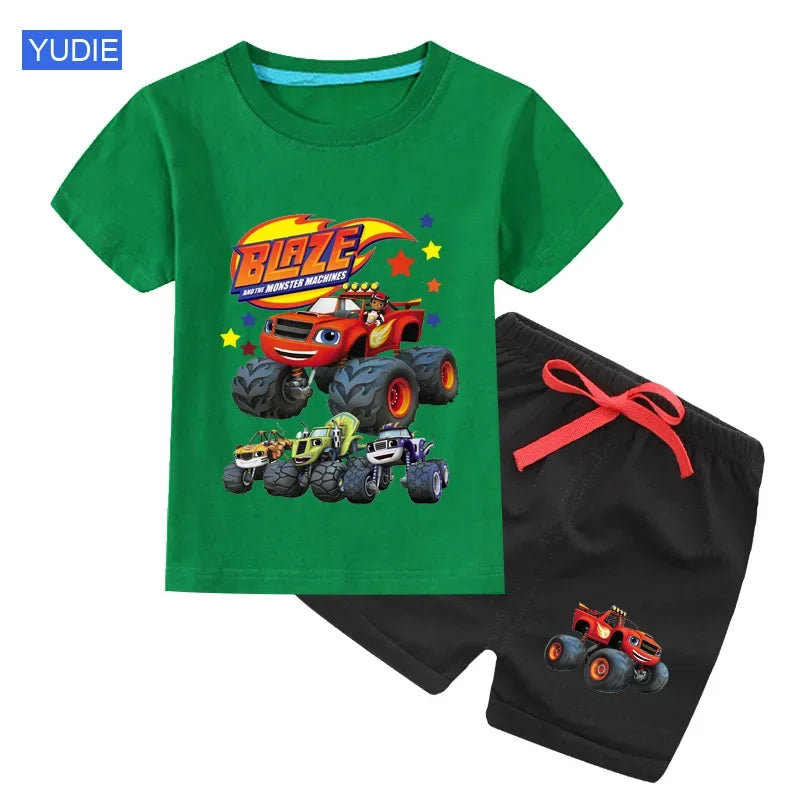 Boys' Cartoon Print Short Sleeve T-Shirt & Shorts Set
