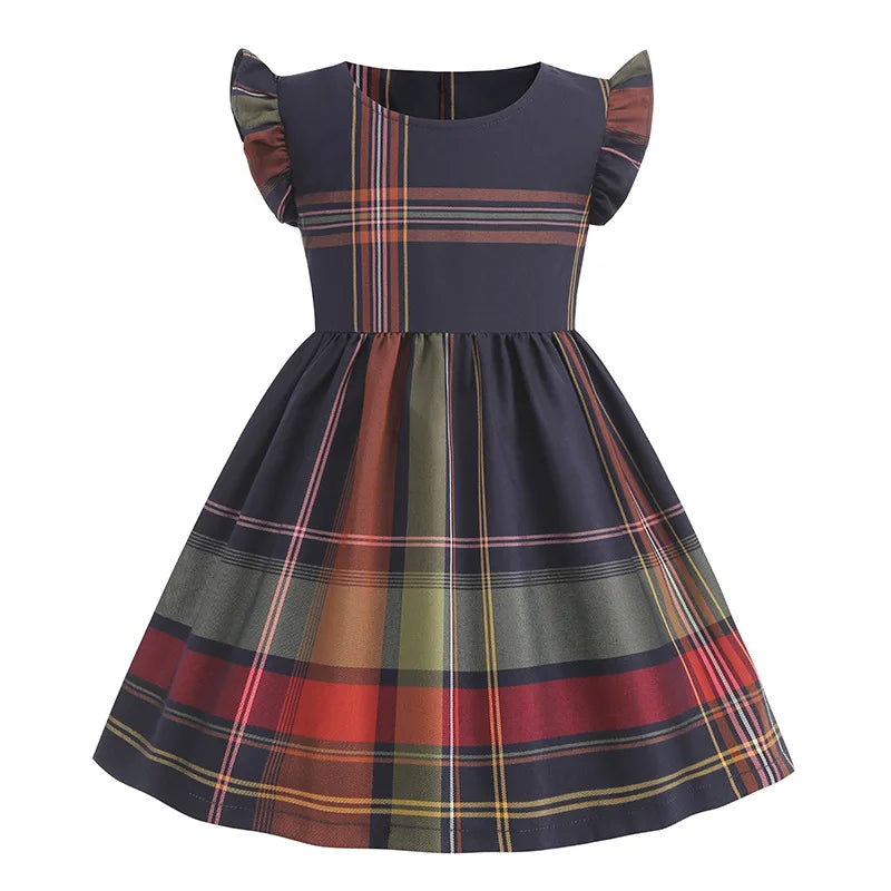 Girls Plaid Summer Dress with Sash (4-8Y)