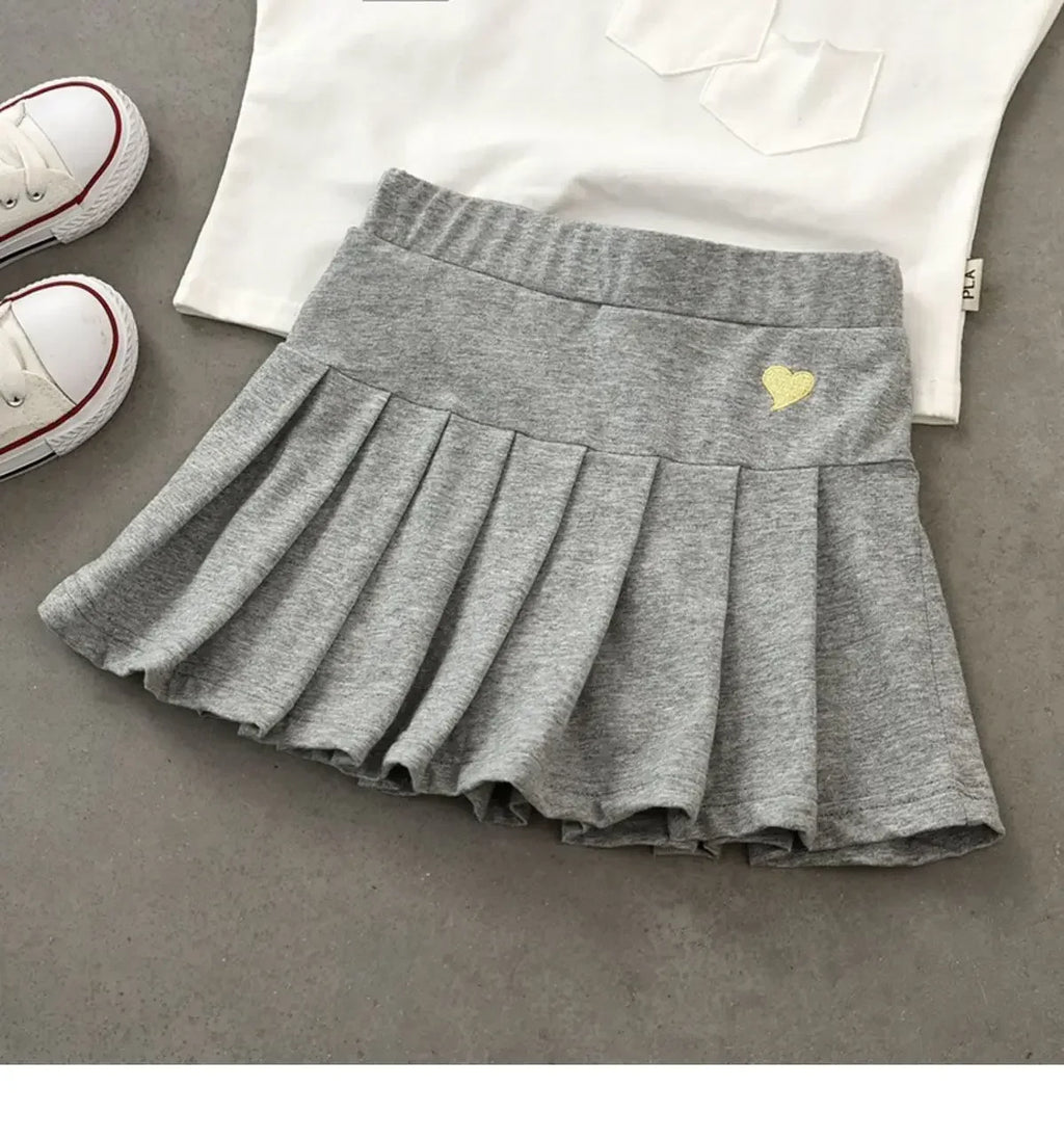 Girls Pleated Skirt with Built-In Safety Shorts