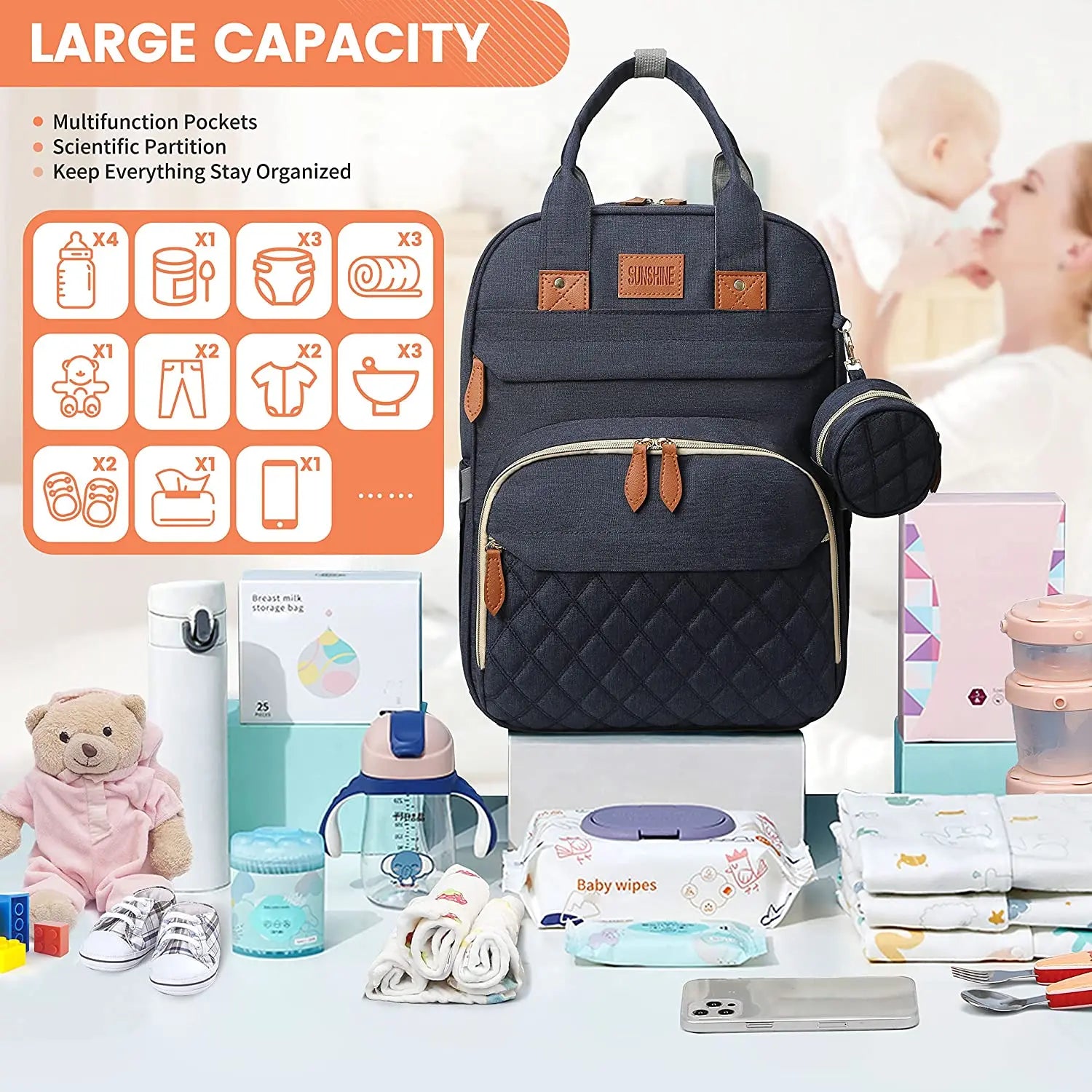 3-in-1 Diaper Bag Backpack with Foldable Changing Bed
