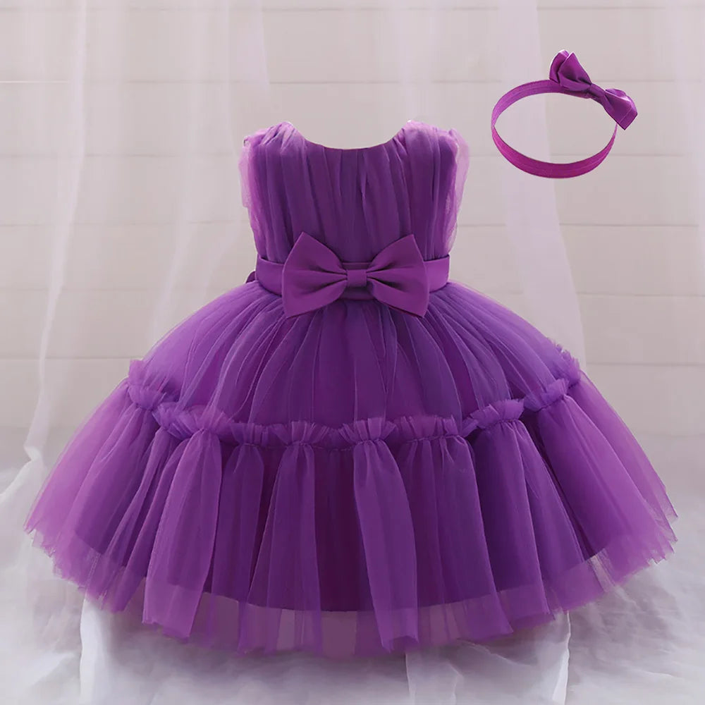 Infant Baby 1st Birthday Baptism Dresses For Girls Kids Elegant Wedding Party Princess Dress Tulle Toddler Girl Summer Clothes