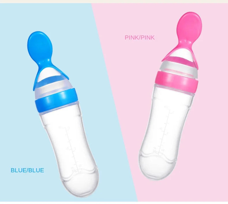 Squeezed Milk Bottle Food Grade Silicone Newborn Training Spoon Baby Grain Food Supplement Feeder Safe and Practical