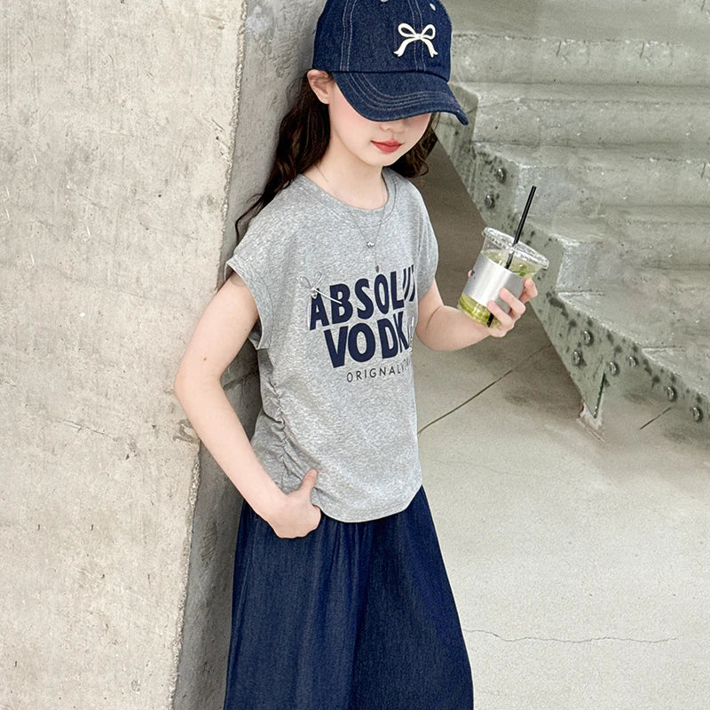 Girls Summer Two-Piece Set – Short Sleeve Top & Shorts