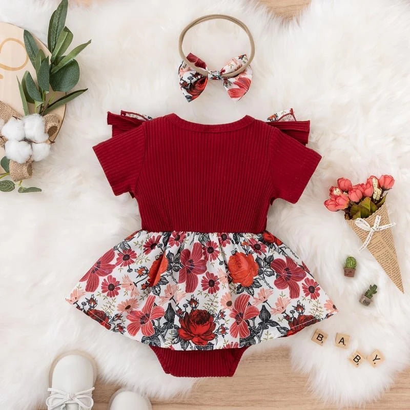 Baby Girls Bowknot Striped Jumpsuit Dress | Short Sleeve Summer Romper 0–18M