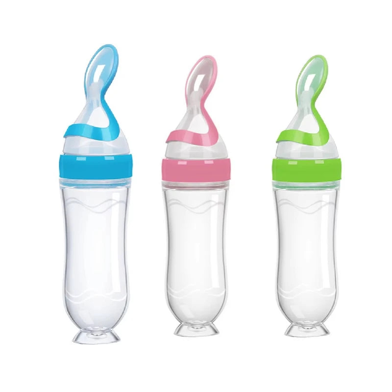 90ML Safe Newborn Baby Feeding Bottle Toddler Silicone Squeeze Feeding Spoon Milk Bottle Training Feeder Food Supplement Tools
