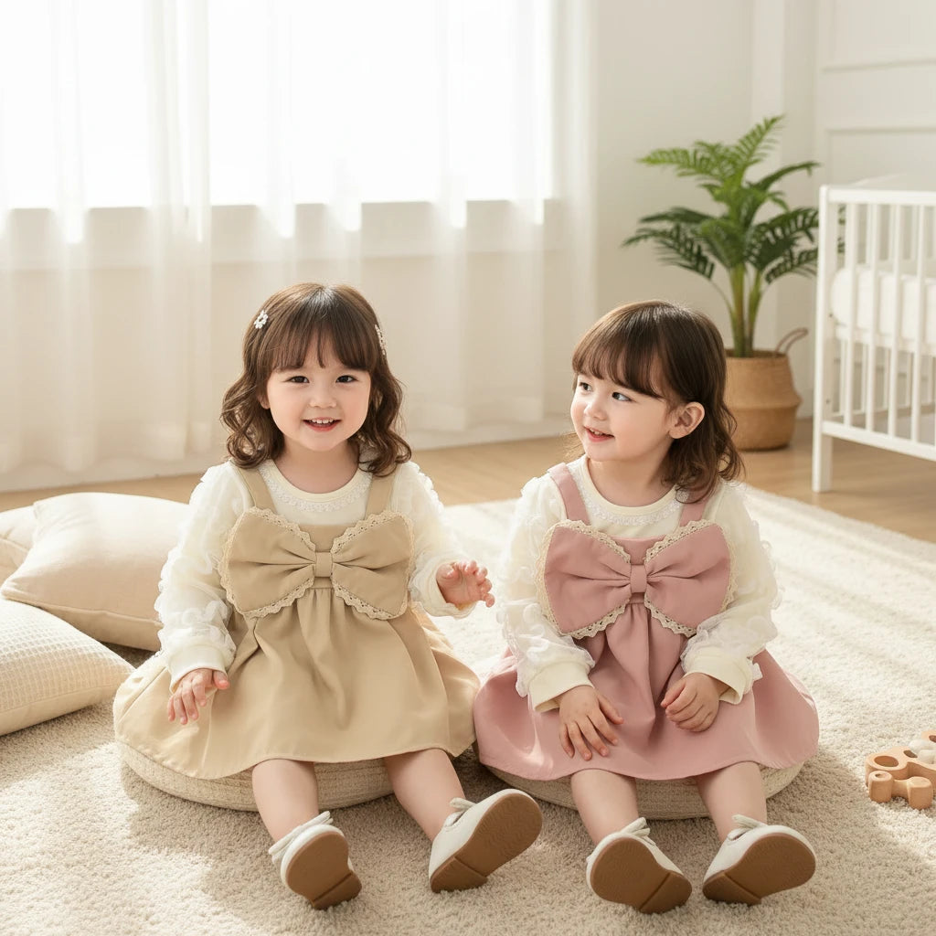 Baby Girls Sweet Bow Dress | Long Sleeve Party Dress 6M–2Y