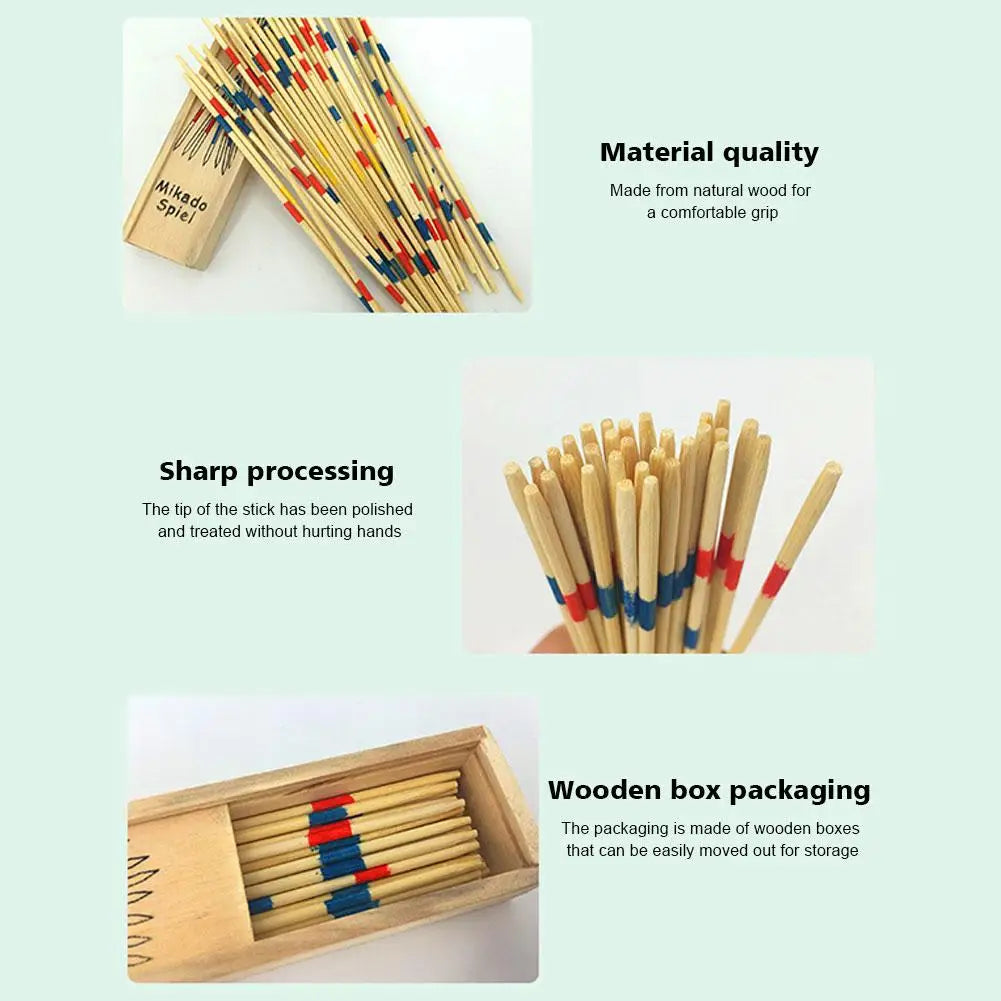 Wooden Mikado Pick Up Sticks Game Set with Storage Box