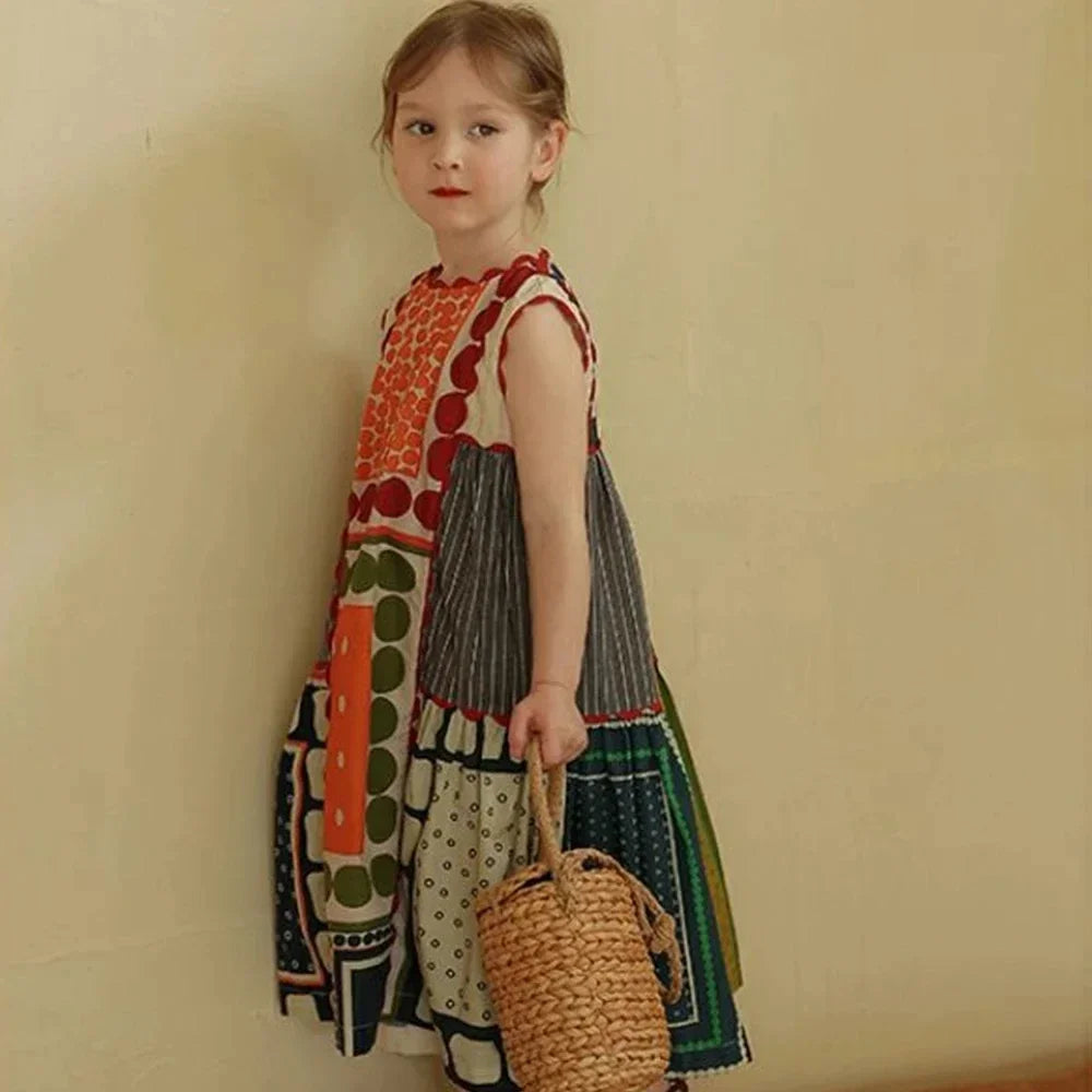 Girls Sleeveless Bohemian Print Dress | Summer Holiday Dress (3T–7T)