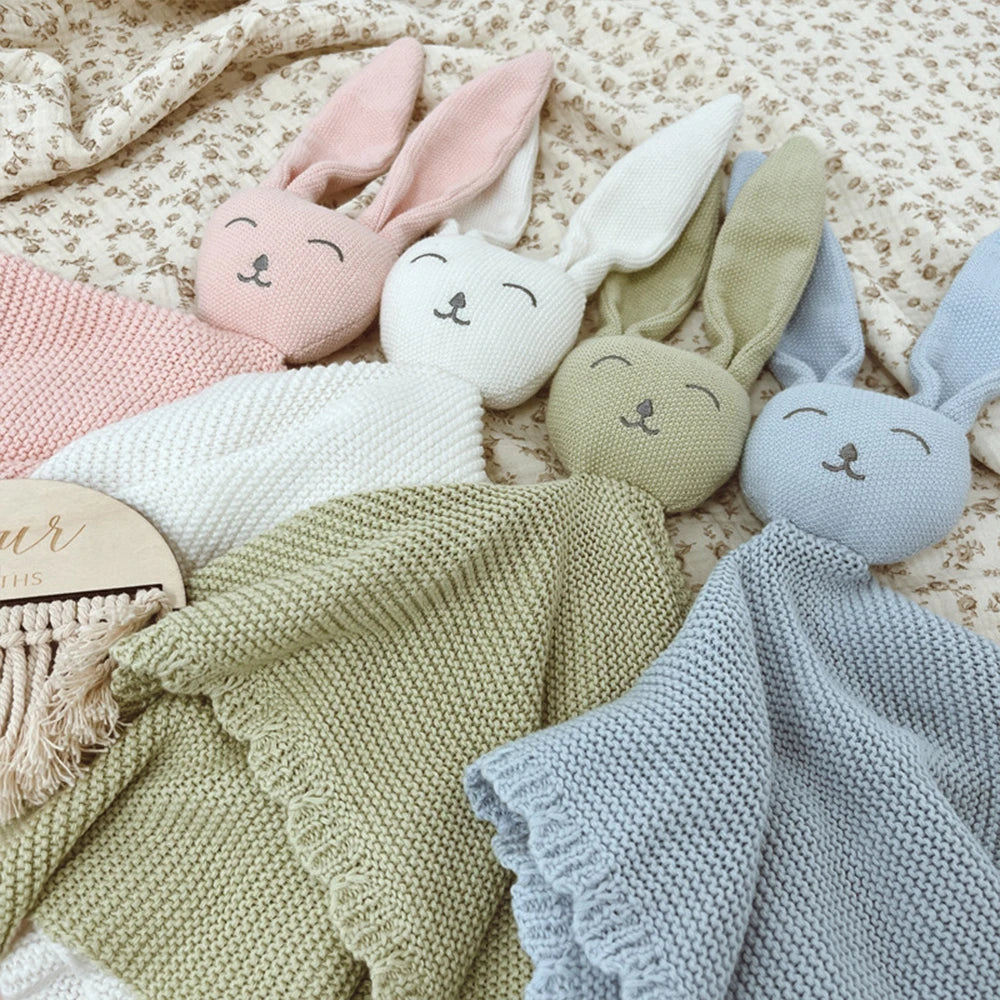 Baby gifts Lovey Animal Stroller Blanket Breathable Cotton Knitted Bunny Comforting Blanket