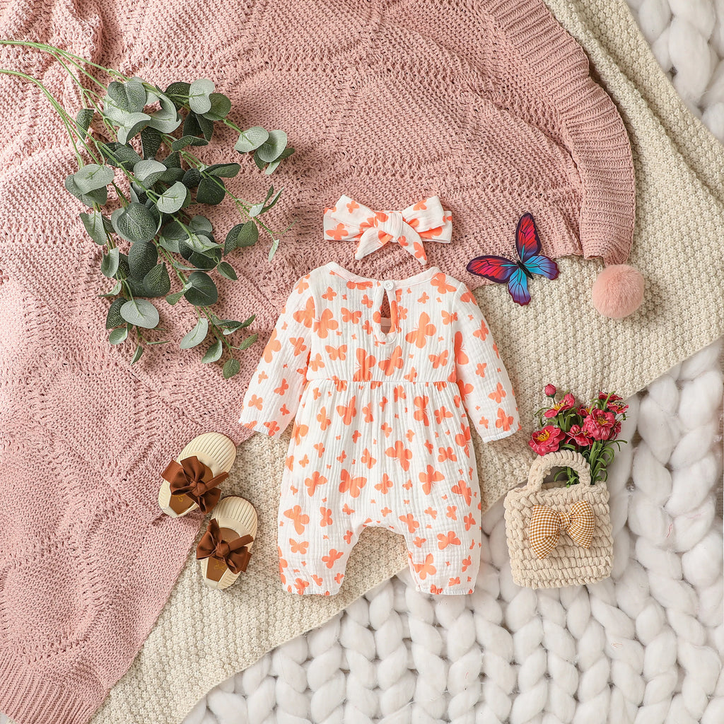 Baby Girl's Floral Jumpsuit with Headband (0–6M)