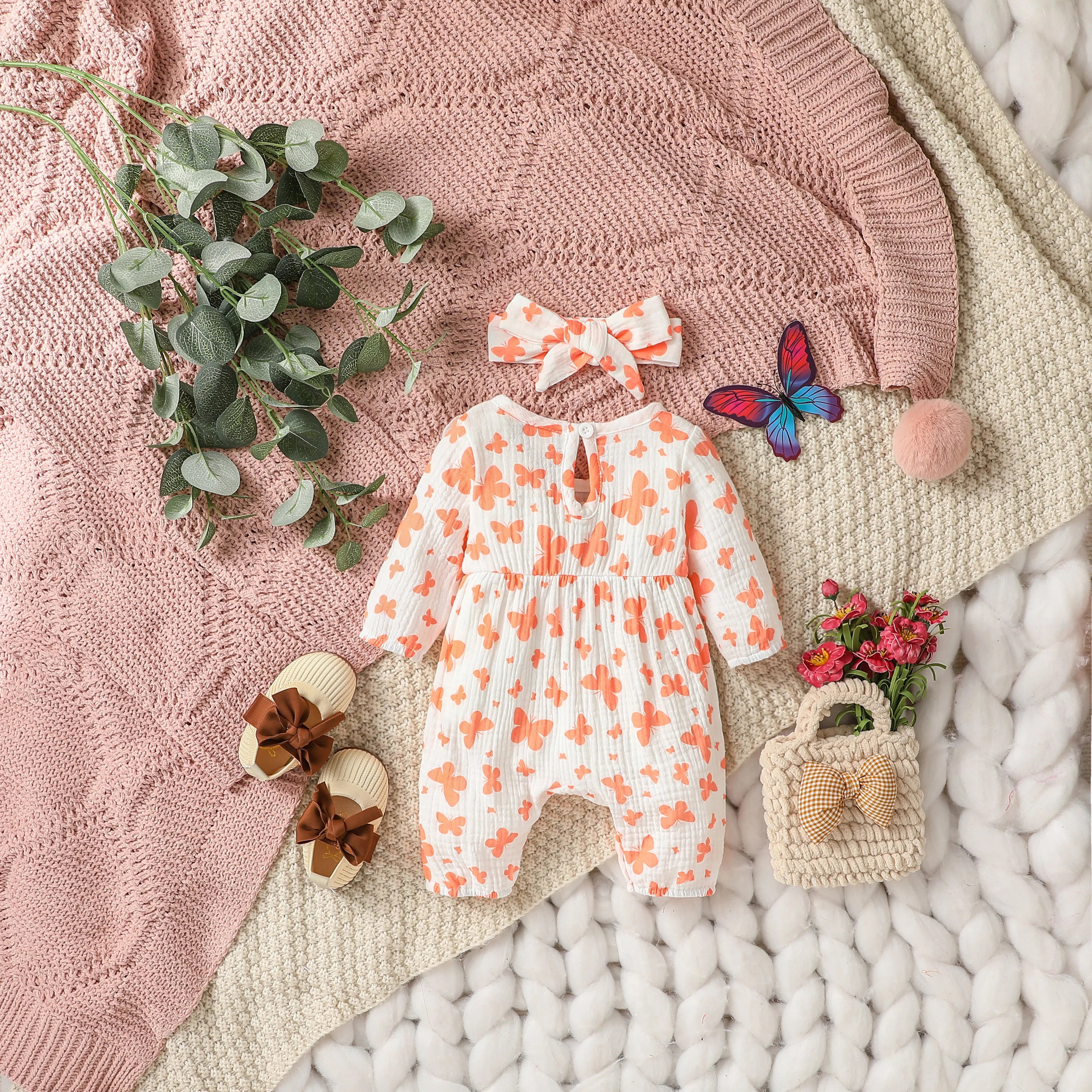 Baby Girl's Floral Jumpsuit with Headband (0–6M)