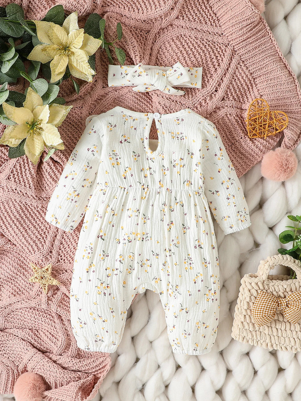 Baby Girl's Floral Jumpsuit with Headband (0–6M)