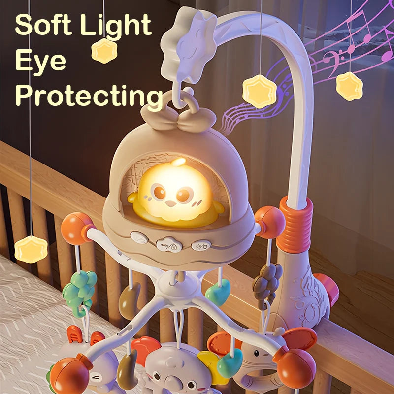 360° Musical Baby Crib Mobile Rotating Night Light Bed Bell Toy Four Speed Timming Hanging Infant Newborn Rattle Bedside Gift