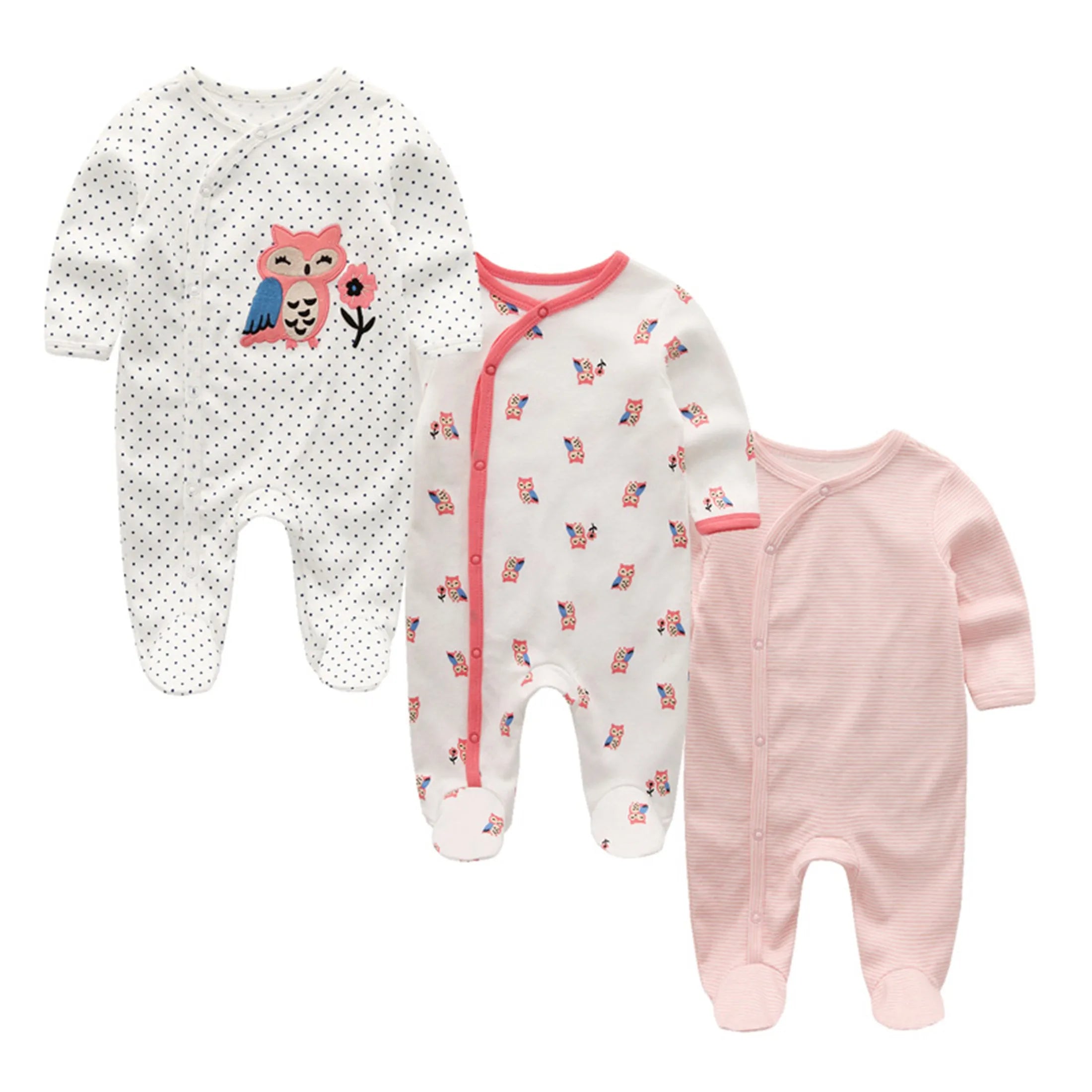 Kiddiezoom 3-Pack Unisex Baby Rompers - 100% Soft Cotton Long Sleeve Jumpsuits - Newborn Autumn & Winter Essentials