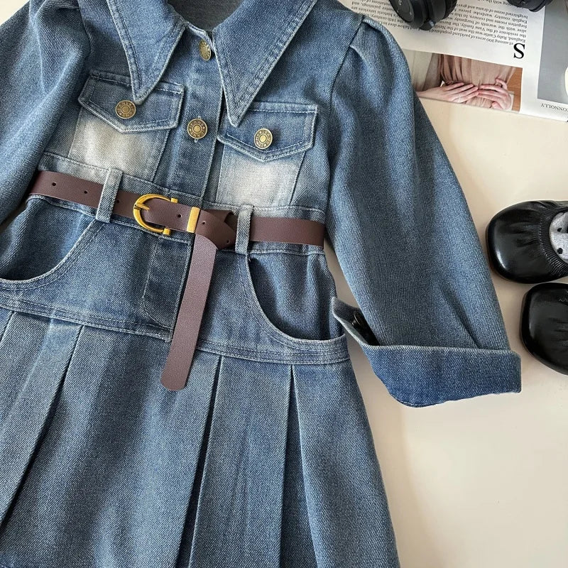 Girls Retro Denim A-Line Dress (2-8Y)