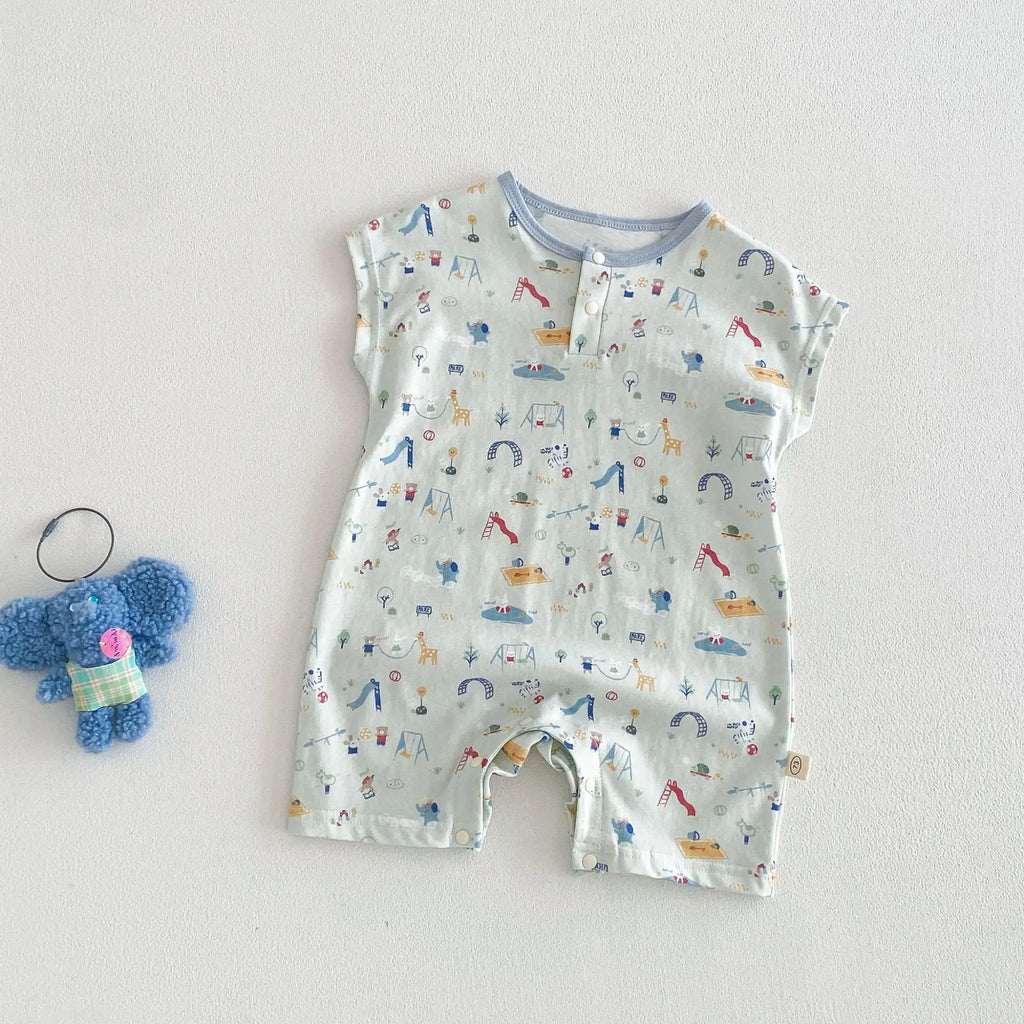 Baby Cartoon Print Summer Romper | Sleeveless Snap Bodysuit 3–24M