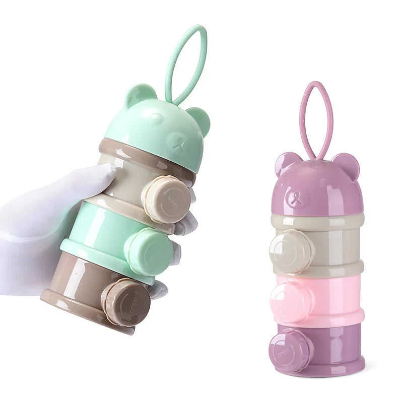 Portable Baby Food Storag Box Multiple Openings Cereal Cartoon Infant Milk Powder Box Toddle Snack Container 3/4Layer