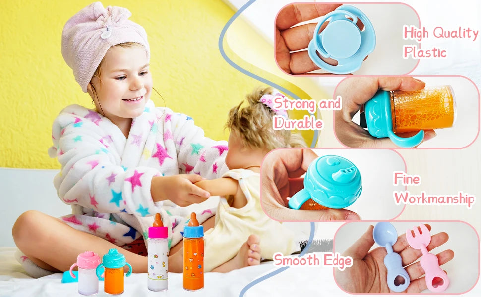 13-Piece Baby Doll Feeding Set – Magic Disappearing Bottles & Pretend Play